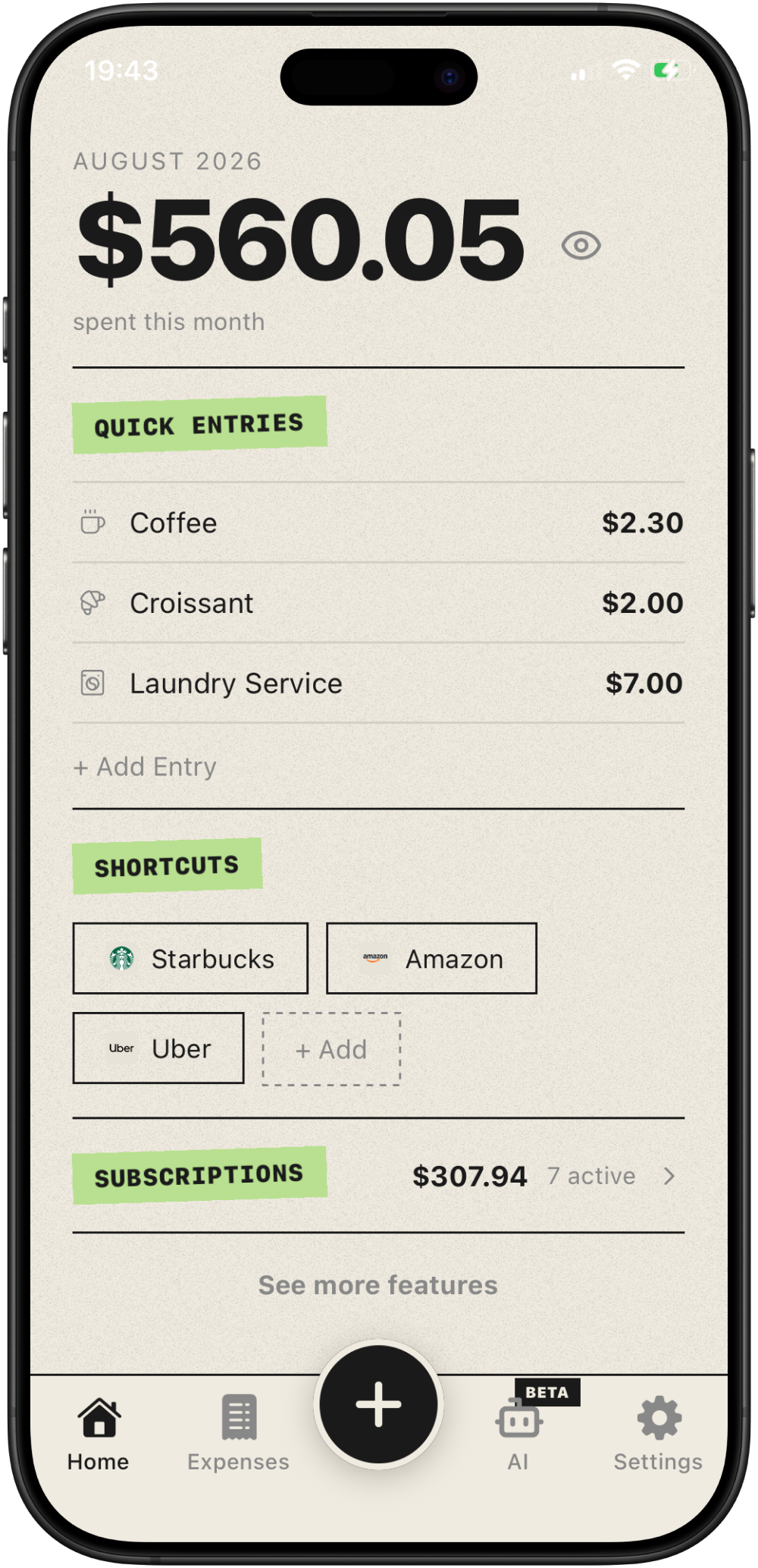 Spendless app screen 1